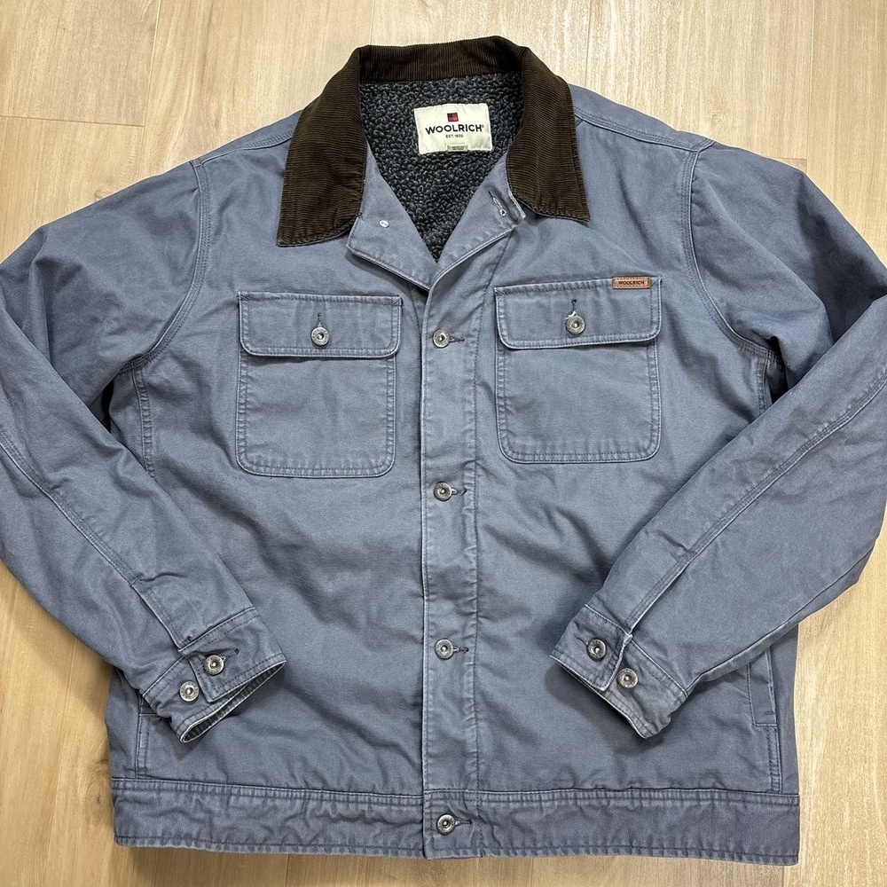 Woolrich Canvas Sherpa Lined Gray Chore Coat Button Up Barn Jacket Mens Size XL